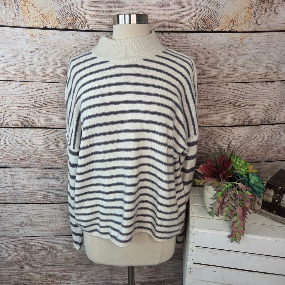 Madewell Womens Stripe Play Mockneck Pullover Sweater NI116 Ivory Large